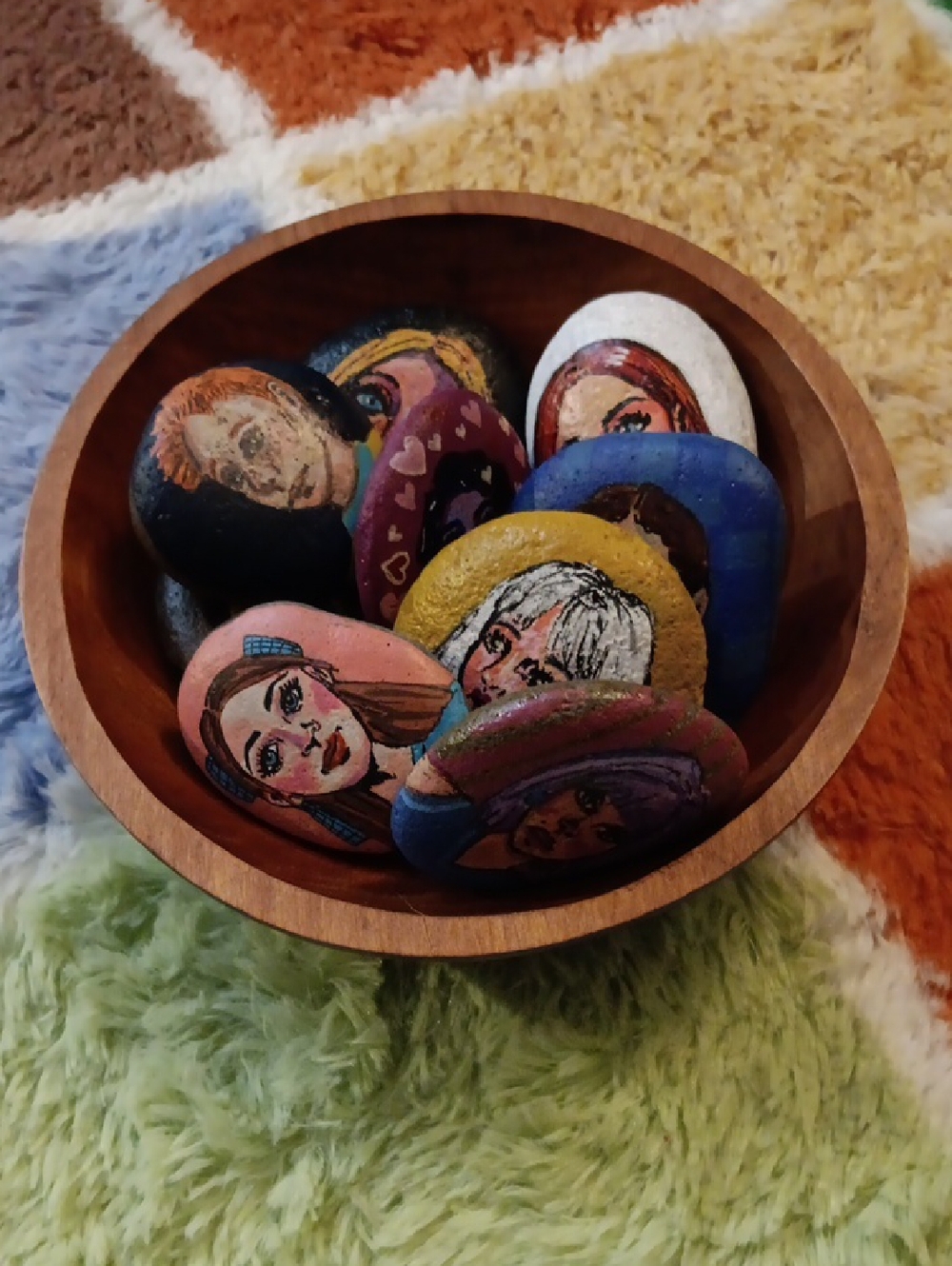Hand-Painted Portrait River Rocks - Colorful Faces
